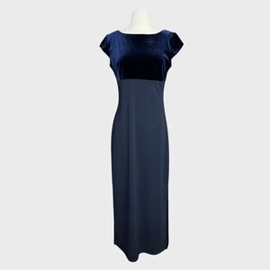 Vintage 90's Women's Sz 9‎ Medium Maxi Navy Blue Velour Velvet Dress Whimsigoth